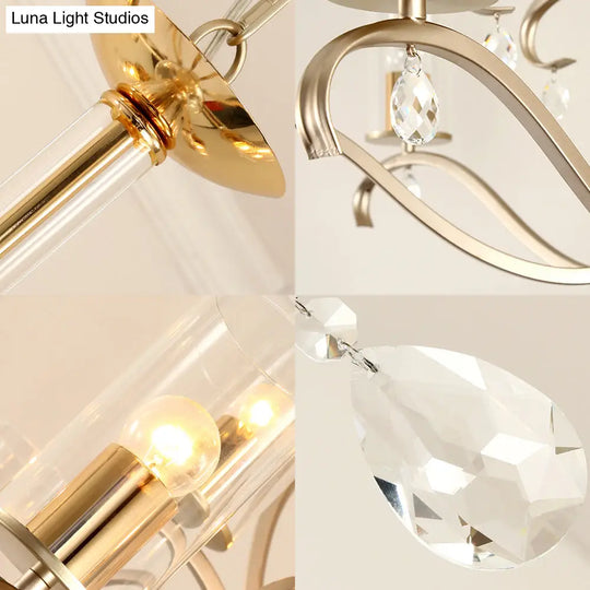 Vintage-Style Cylindrical Chandelier Light With Clear Glass - 6/8 Lights & Crystal Drop Champagne