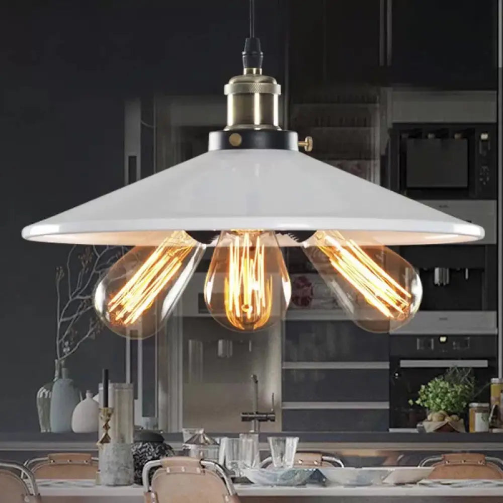 Vintage Style Flared Shade Pendant Lighting - Metallic 3 Heads Black/White Kitchen Hanging Lamp