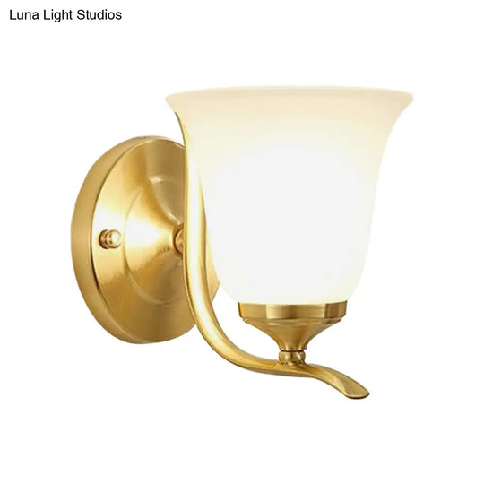 Vintage Style Frosted Glass Bell Wall Sconce In Gold - 1 Light Living Room Lamp