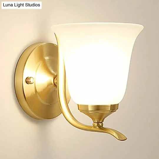 Vintage Style Frosted Glass Bell Wall Sconce In Gold - 1 Light Living Room Lamp