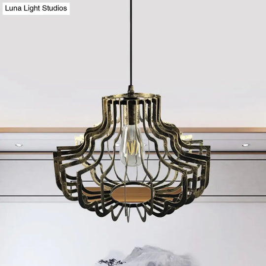 Adjustable Vintage Style Brass/Rust Iron Geometric Suspension Ceiling Light
