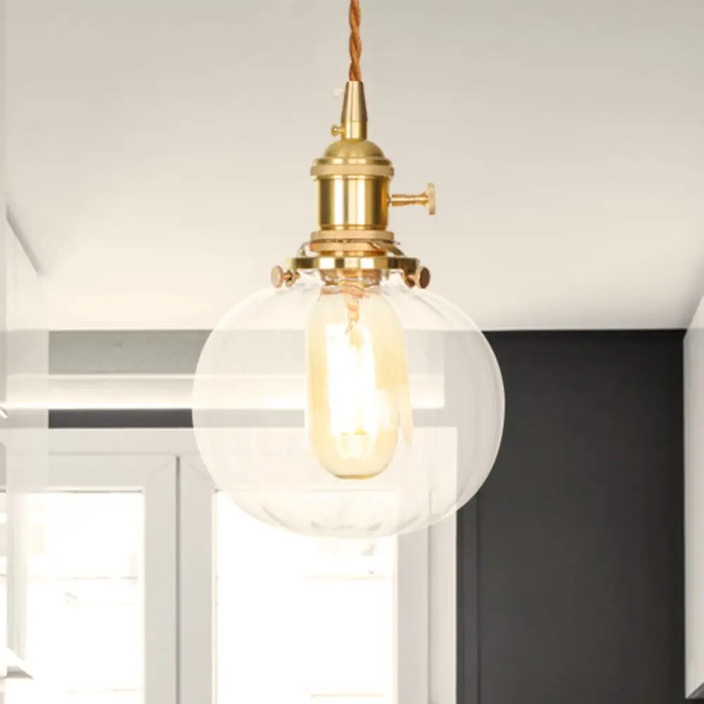 Vintage-Style Globe Pendant Light With Clear Glass Finish - Ideal Foyer Hanging Fixture / 1