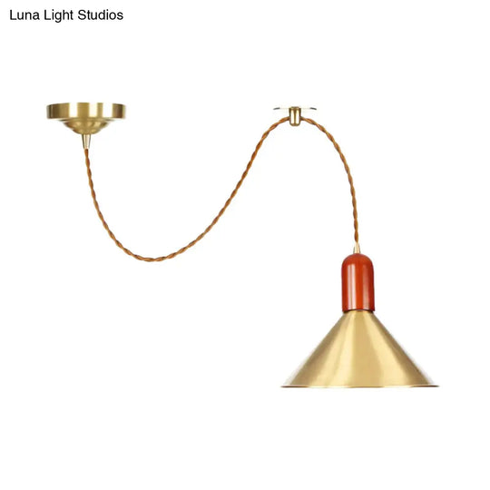 Vintage Style Gold Conical Pendant Ceiling Light - Extendable Hanging Lamp