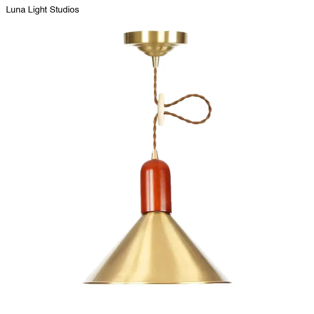 Vintage Style Gold Conical Pendant Ceiling Light - Extendable Hanging Lamp