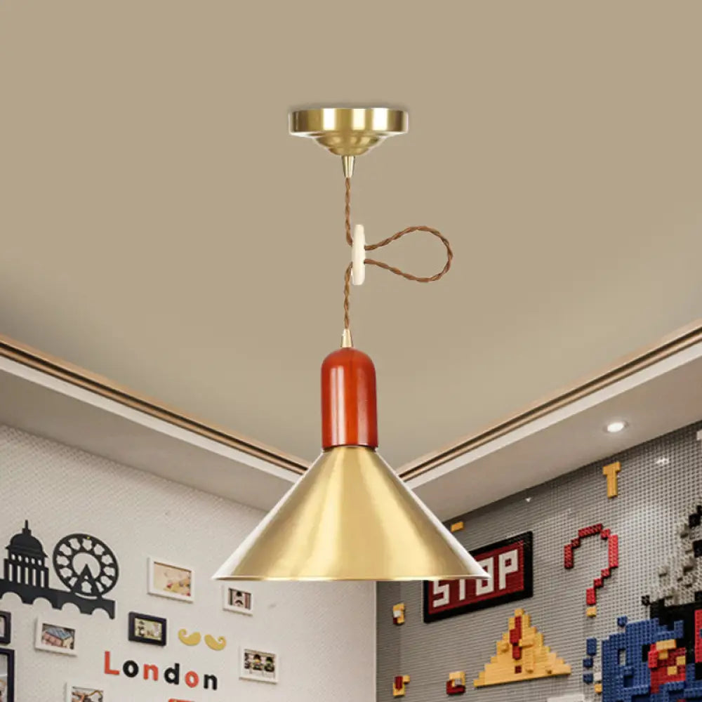Vintage Style Gold Conical Pendant Ceiling Light - Extendable Hanging Lamp / A
