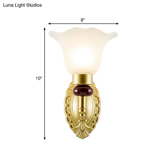 Vintage Style Gold Wall Sconce With Opal Glass Petal Shade - 1/2-Head Bedroom Fixture