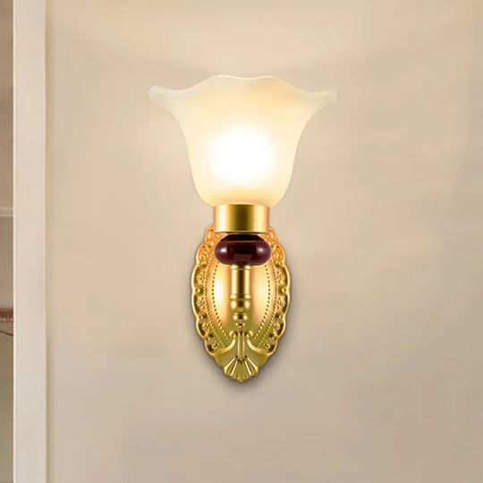 Vintage Style Gold Wall Sconce With Opal Glass Petal Shade - 1/2-Head Bedroom Fixture 1 /