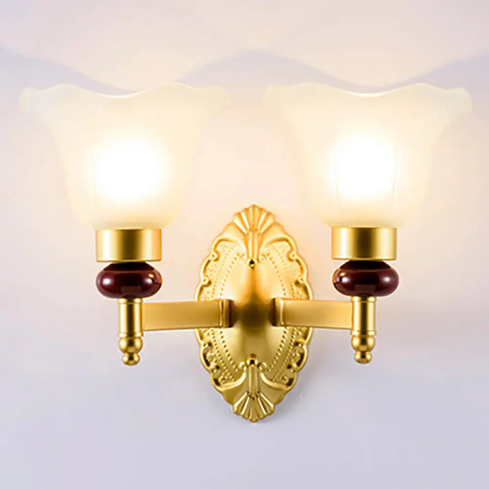 Vintage Style Gold Wall Sconce With Opal Glass Petal Shade - 1/2-Head Bedroom Fixture 2 /