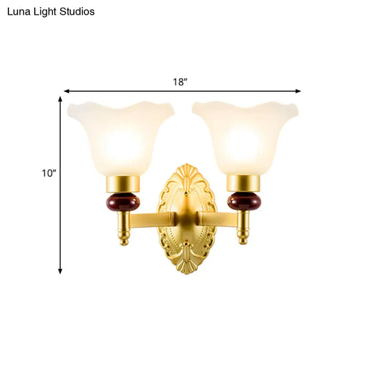 Vintage Style Gold Wall Sconce With Opal Glass Petal Shade - 1/2-Head Bedroom Fixture