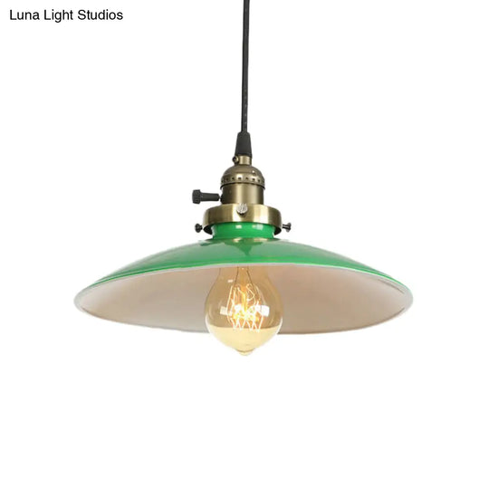 Vintage Style Green Metal Saucer Pendant Light With 1 Hanging Bulb - Dining Table Lamp