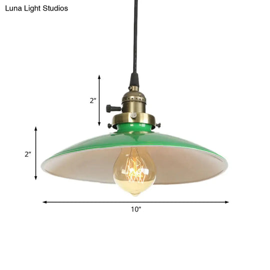 Vintage Style Green Metal Saucer Pendant Light With 1 Hanging Bulb - Dining Table Lamp