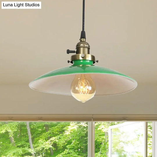 Vintage Style Green Metal Saucer Pendant Light With 1 Hanging Bulb - Dining Table Lamp