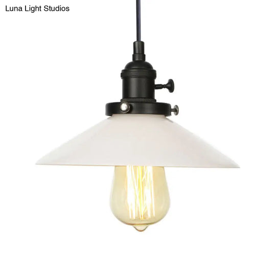 Vintage Style Conic Restaurant Pendant Lamp: Height Adjustable With White Glass Black/Bronze/Brass