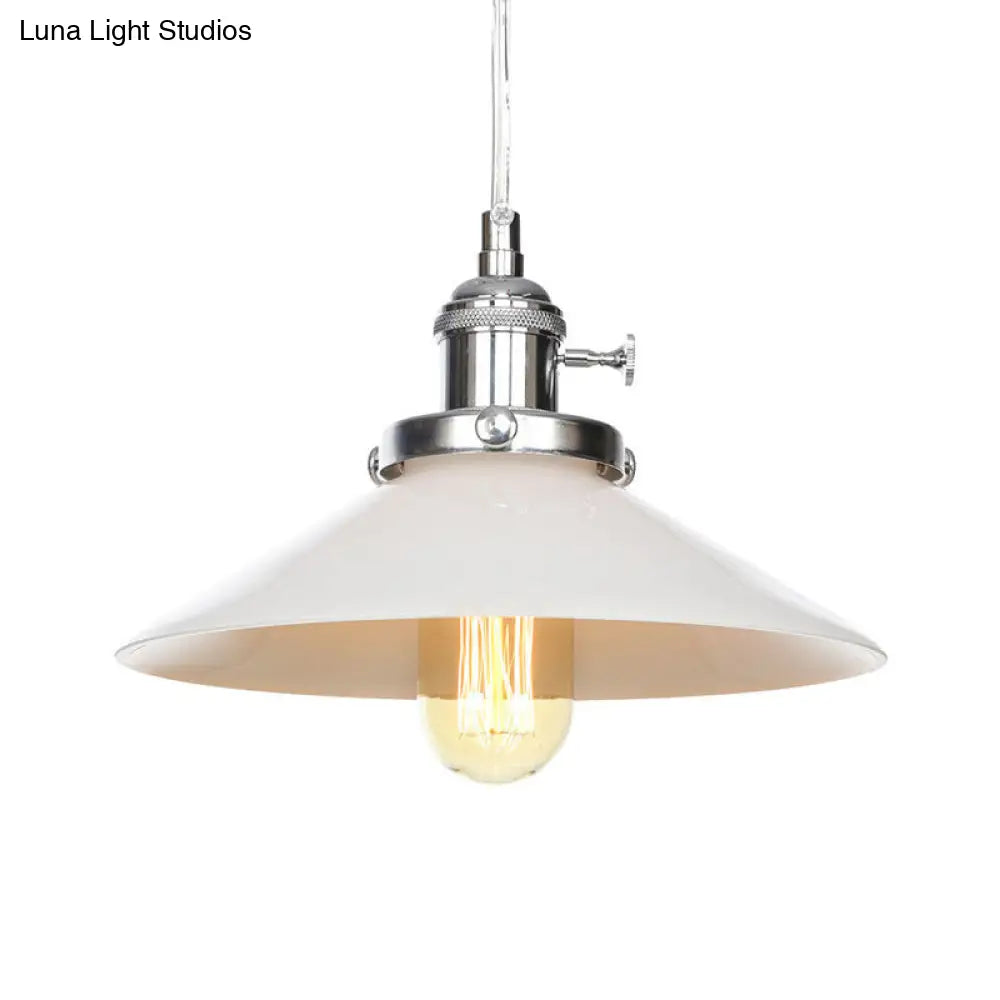Vintage Style Conic Restaurant Pendant Lamp: Height Adjustable With White Glass Black/Bronze/Brass