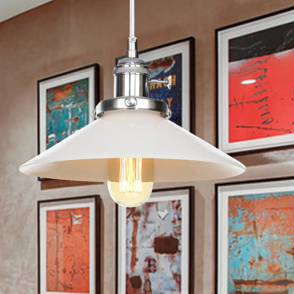 Vintage Style Hanging Pendant Lamp - Height Adjustable Conic Restaurant Lighting Chrome