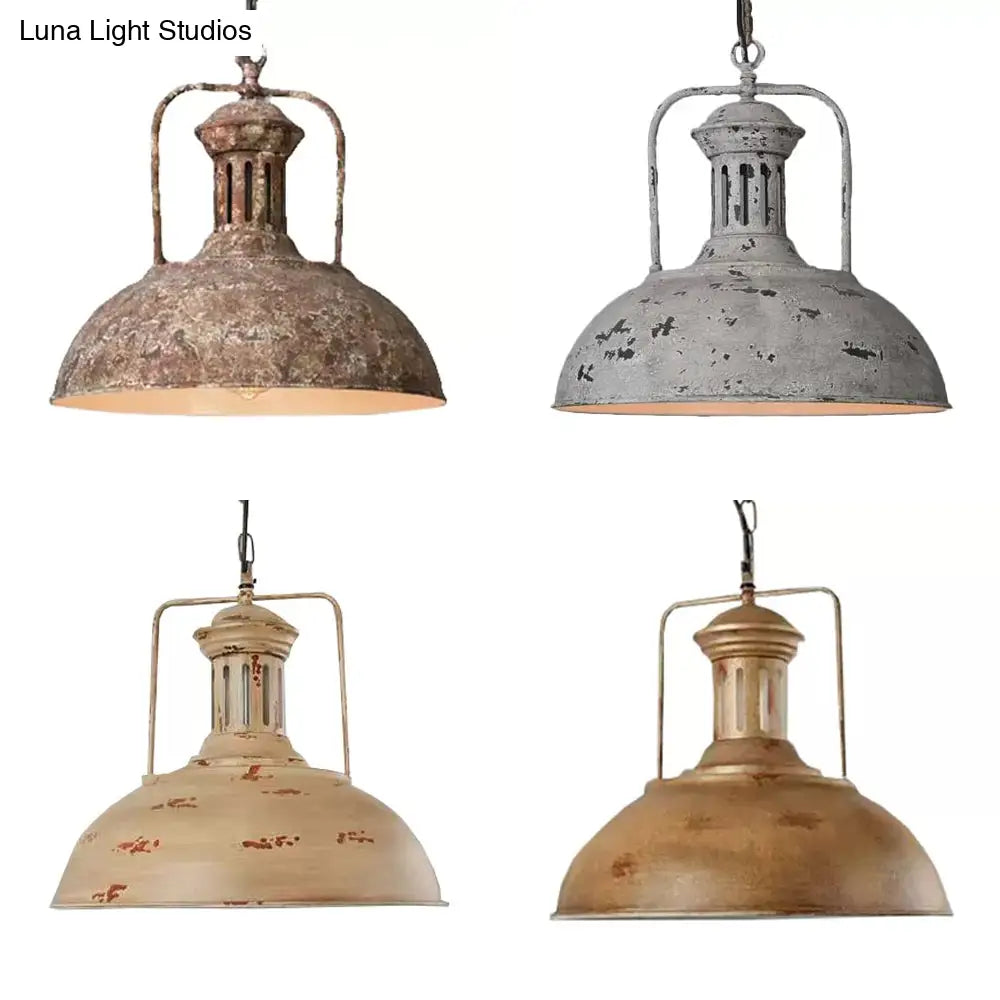 Vintage Style Hanging Pendant Light With Bulb Bowl And Rust Finish - Iron Ceiling Lamp Handle