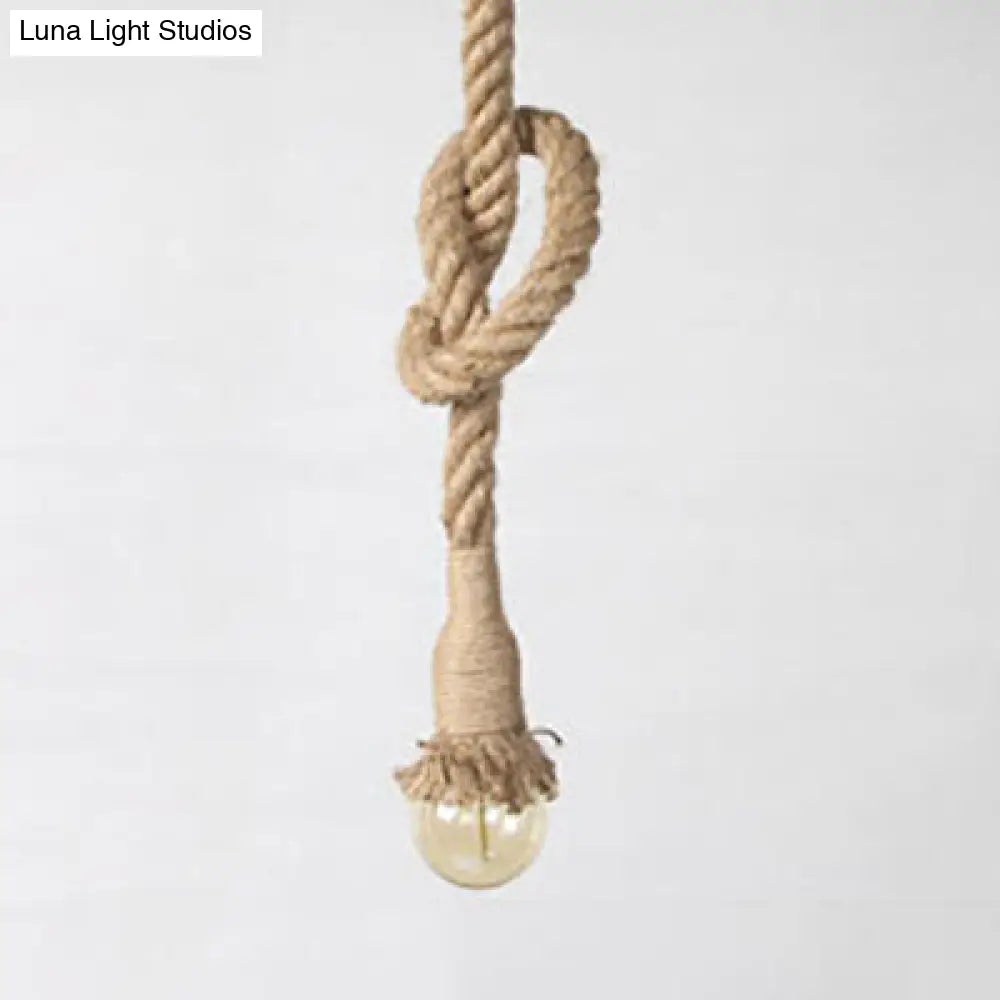 Hemp Rope Beige Pendant Light - Vintage Style Hanging Fixture For Restaurants