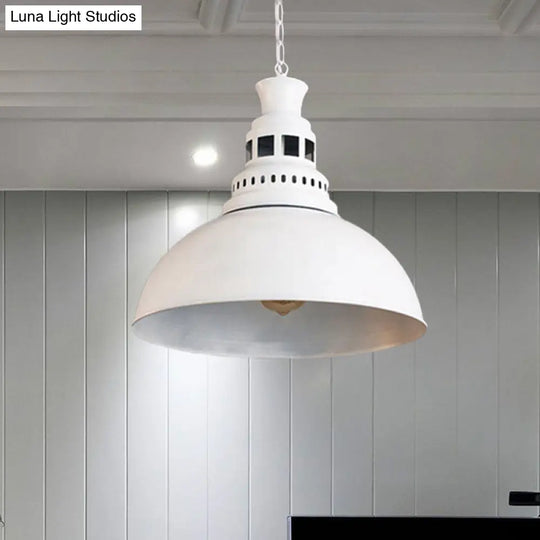 Vintage-Style Iron Dome Pendant Light For Restaurant Ceilings - 1 Head Black/White Vented Socket
