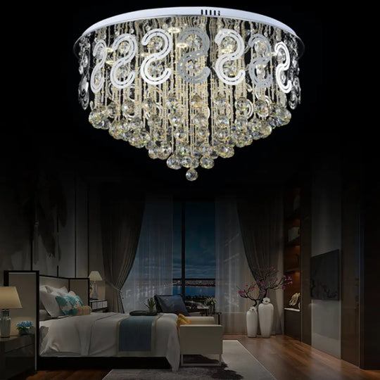 Vintage Style Layered Flush Mount Metal Led Ceiling Lamp With Clear Crystal Ball / 23.5’