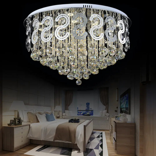 Vintage Style Layered Flush Mount Metal Led Ceiling Lamp With Clear Crystal Ball / 31.5’