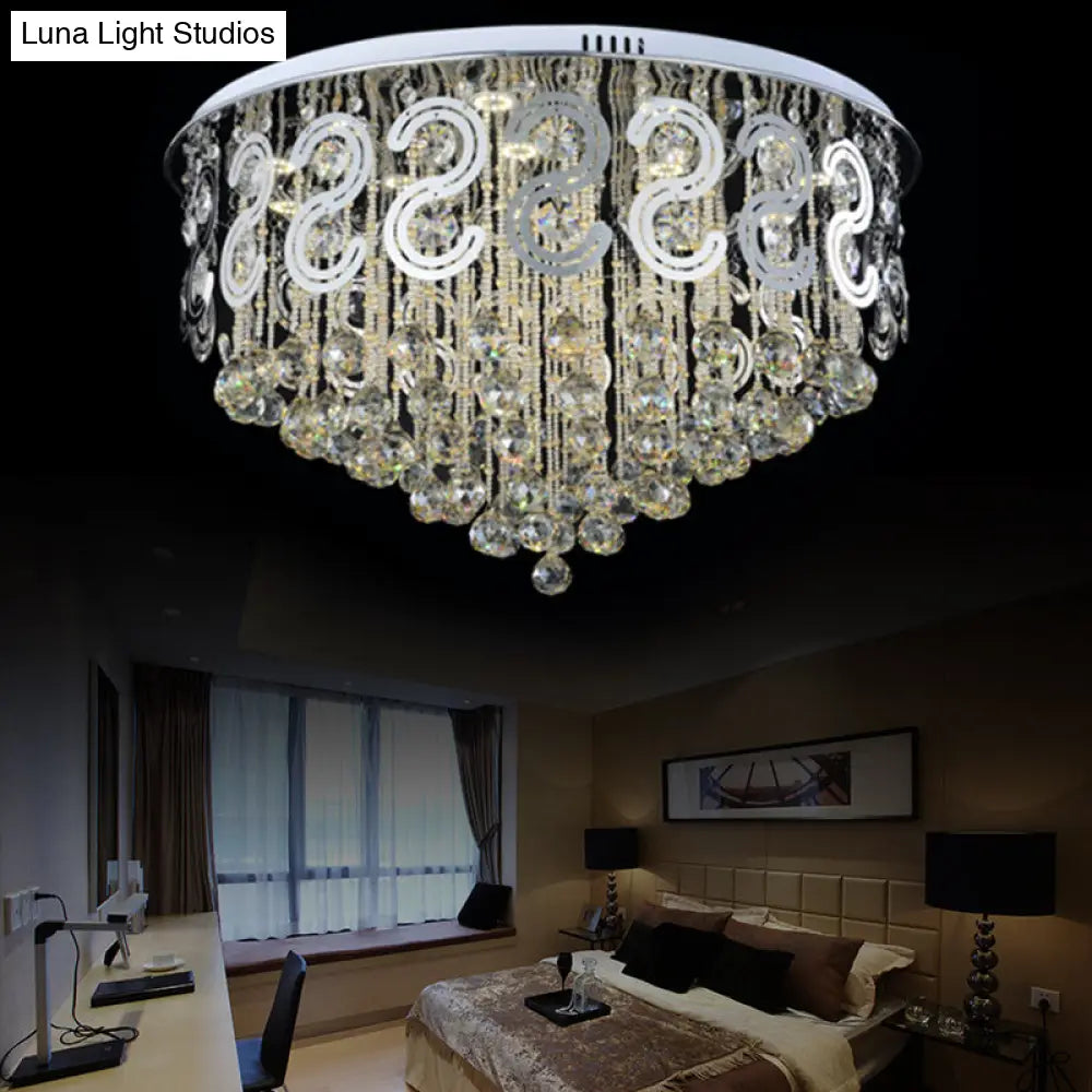 Vintage Style Layered Flush Mount Metal Led Ceiling Lamp With Clear Crystal Ball