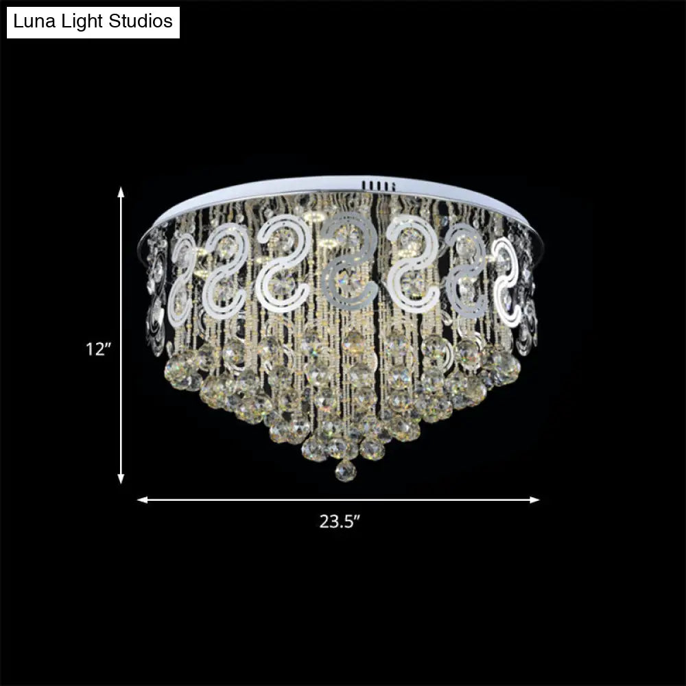 Vintage Style Layered Flush Mount Metal Led Ceiling Lamp With Clear Crystal Ball