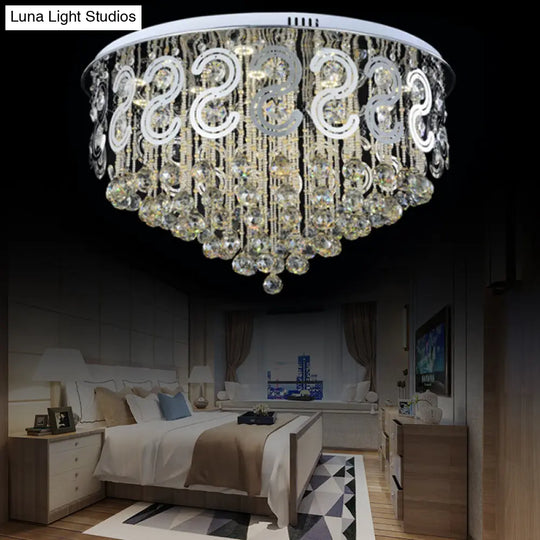 Vintage Style Layered Flush Mount Metal Led Ceiling Lamp With Clear Crystal Ball / 31.5