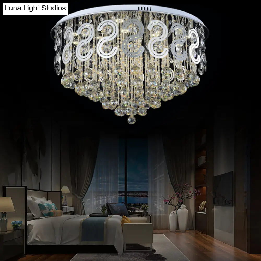 Vintage Style Layered Flush Mount Metal Led Ceiling Lamp With Clear Crystal Ball / 23.5