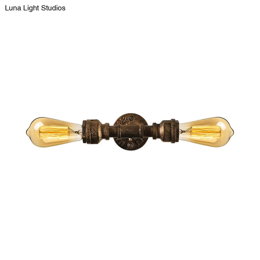 Vintage Style Living Room Wall Sconce: 2-Bulb Water Pipe Wrought Iron Lamp In Aged Brass