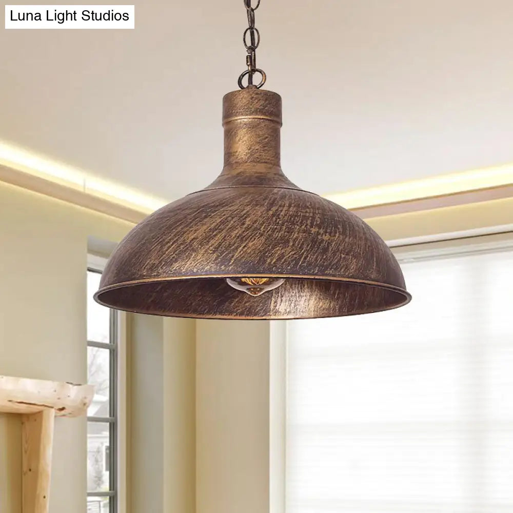 Vintage Style Metal Aged Brass/Black Pendant Lighting For Balcony - 1 Light Dome Shade Ceiling Lamp