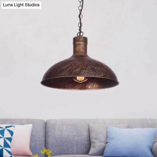 Vintage Style Aged Brass/Black Pendant Lighting For Balcony - Metal Dome Shade 1-Light Hanging