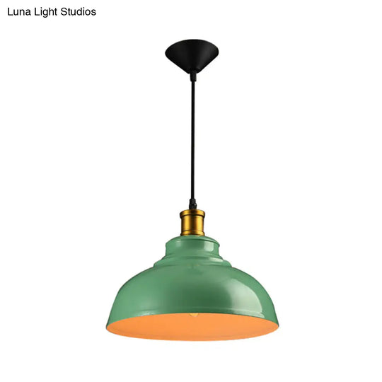 Vintage Style Domed Metal Ceiling Pendant Light With Cord - Black/Green -Perfect For Living Room