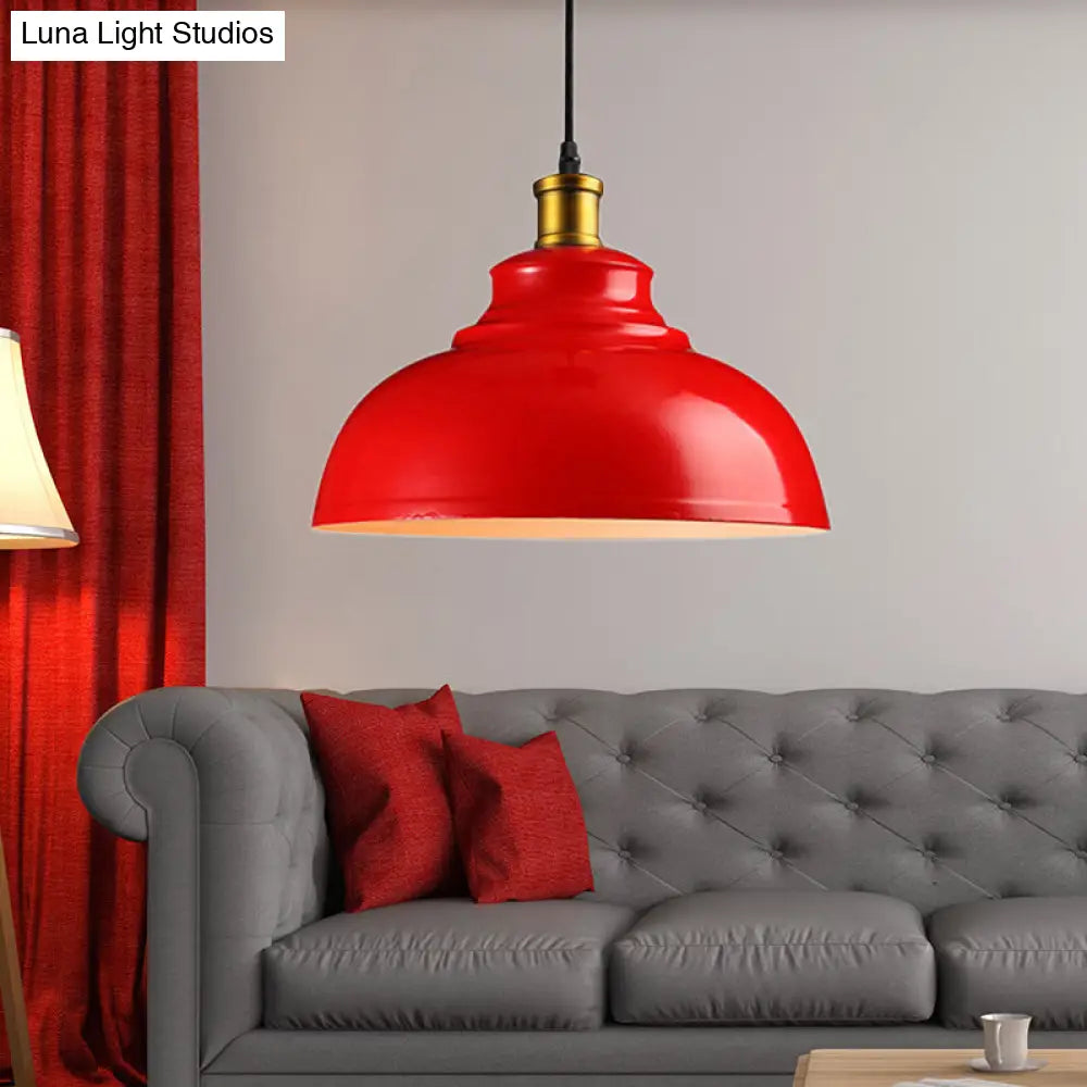 Vintage Style Domed Metal Ceiling Pendant Light With Cord - Black/Green -Perfect For Living Room Red