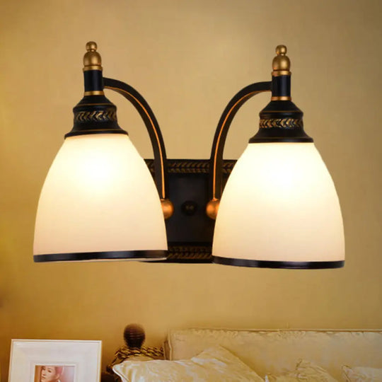 Vintage Style Metal Dome Wall Sconce 1/2-Head Living Room Lamp With White Glass In Black 2 /