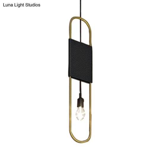 Vintage Style Oval Black Kitchen Pendant Lamp With Metallic Frame Brass