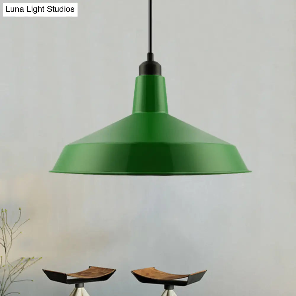 Vintage-Style Metal Pendant With Cord/Downrods - Green Barn Shade For Living Room Ceiling