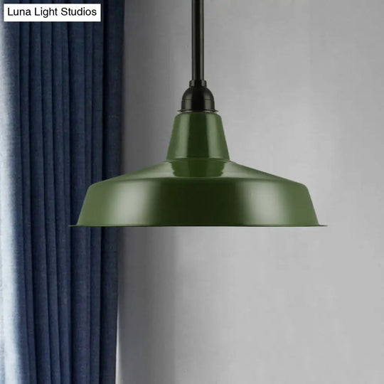 Vintage-Style Metal Pendant With Cord/Downrods - Green Barn Shade For Living Room Ceiling