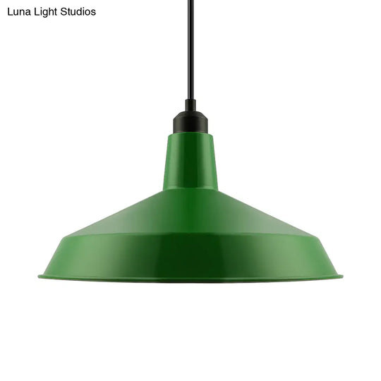 Vintage Style Metal Green Barn Shade Pendant Ceiling Fixture With Flexible Suspension - Ideal For