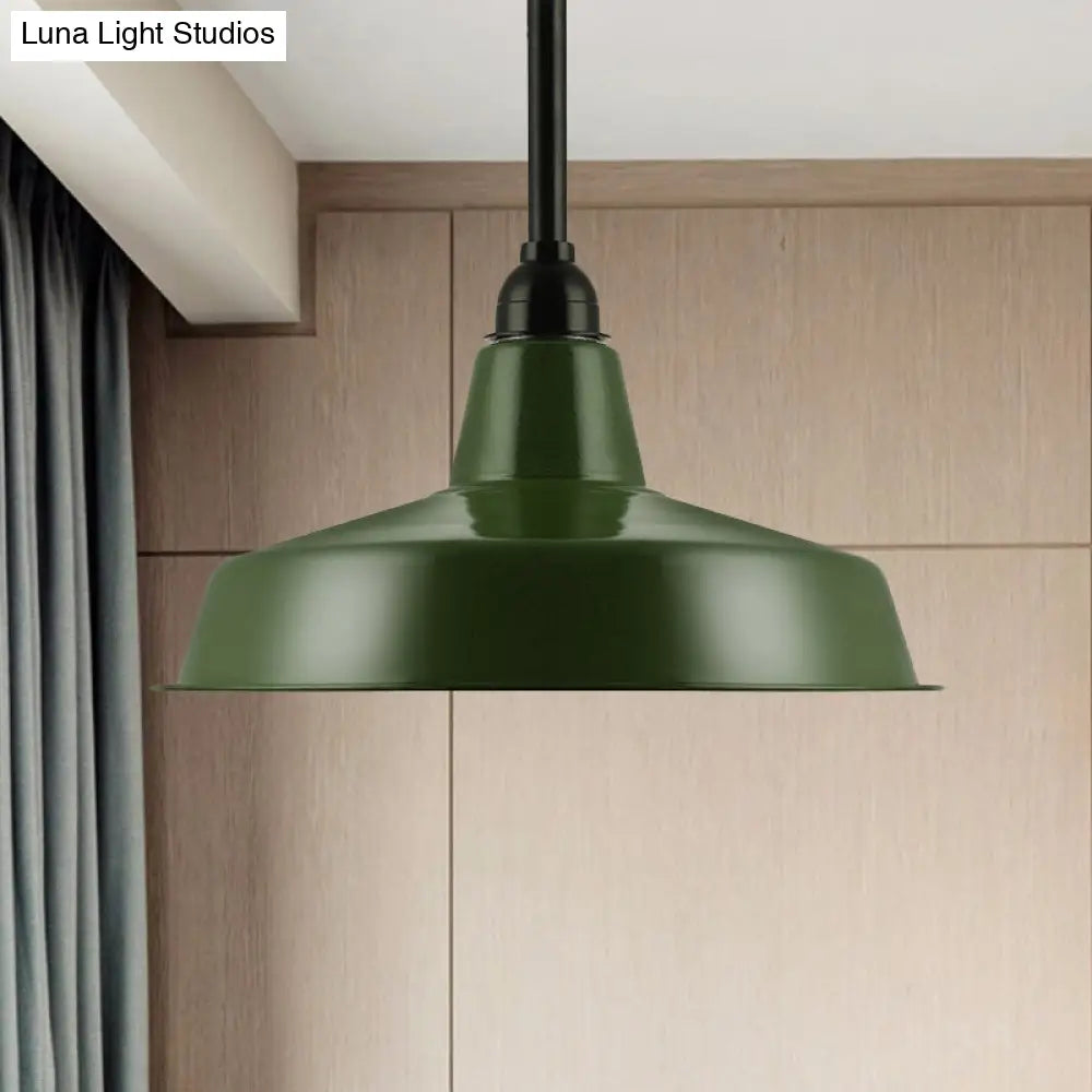 Vintage Style Metal Green Barn Shade Pendant Ceiling Fixture With Flexible Suspension - Ideal For