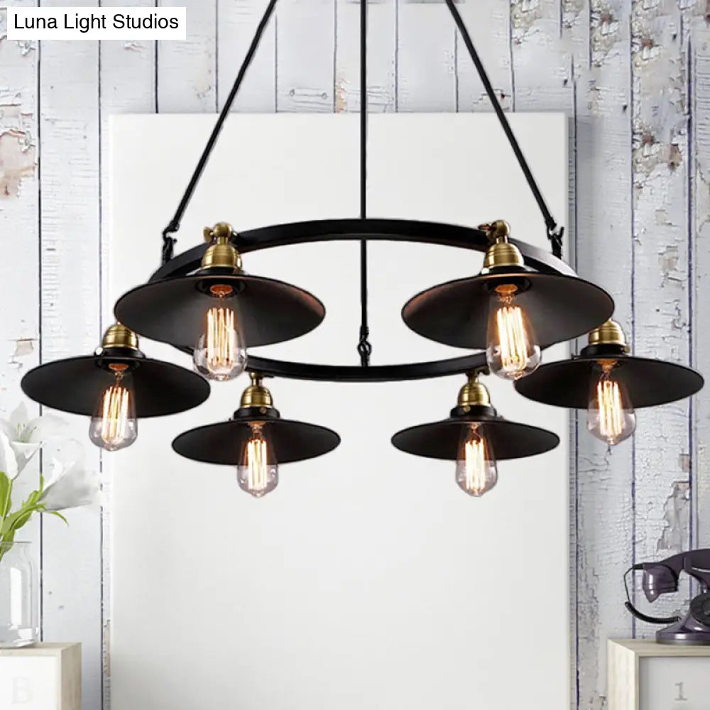 Vintage Style Metal Ring Chandelier With Flared Shade - 3/6 Lights Dining Table Pendant Lighting In