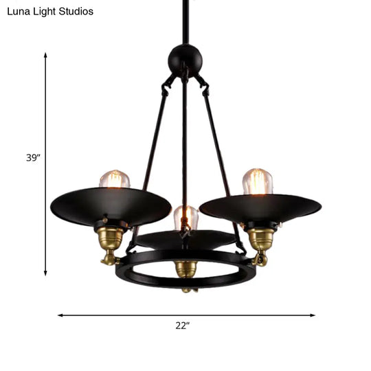 Vintage Style Metal Ring Chandelier With Flared Shade - 3/6 Lights Dining Table Pendant Lighting In