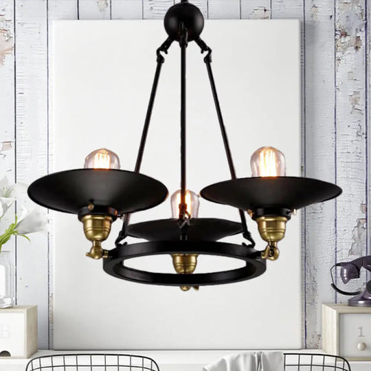 Vintage Style Metal Ring Chandelier With Flared Shade - 3/6 Lights Dining Table Pendant Lighting In