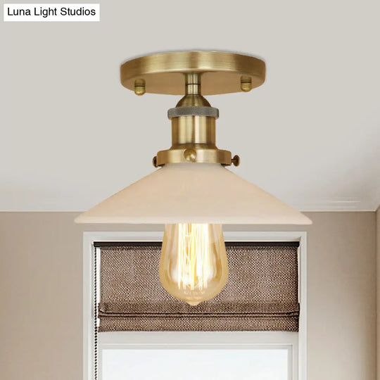 Vintage Style Metal Semi-Flush Mount Ceiling Light With Conical Shape - 1 Fixture In Bronze/Brass