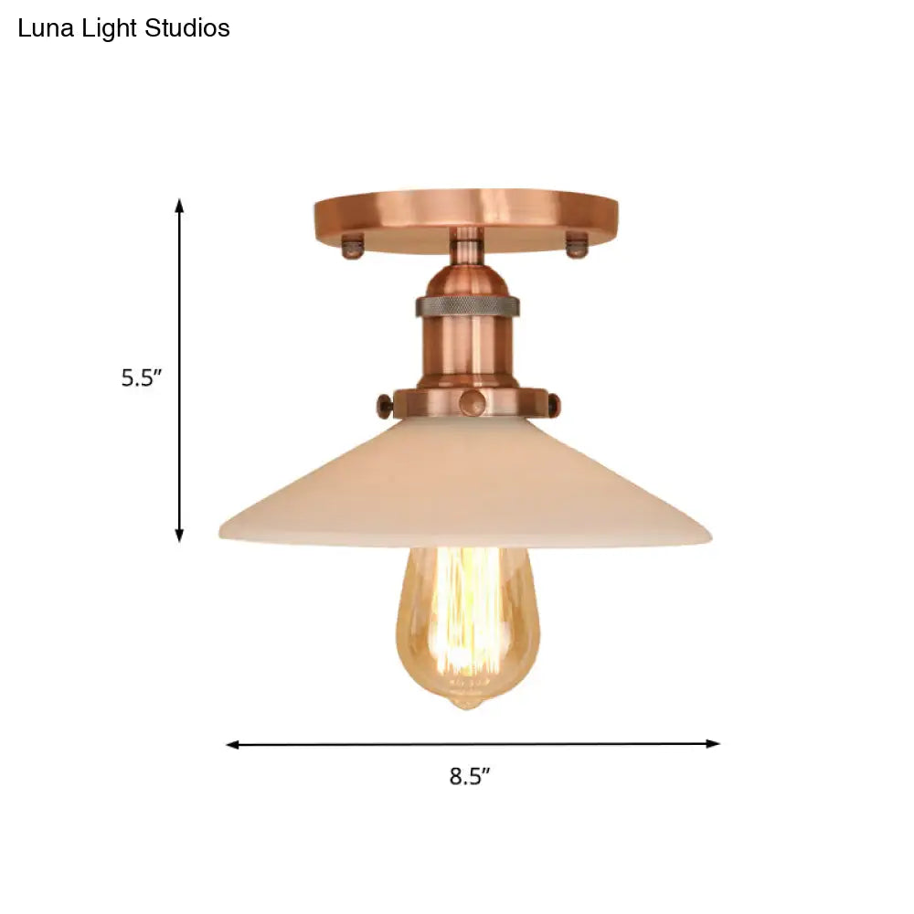 Vintage Style Metal Semi-Flush Mount Ceiling Light With Conical Shape - 1 Fixture In Bronze/Brass