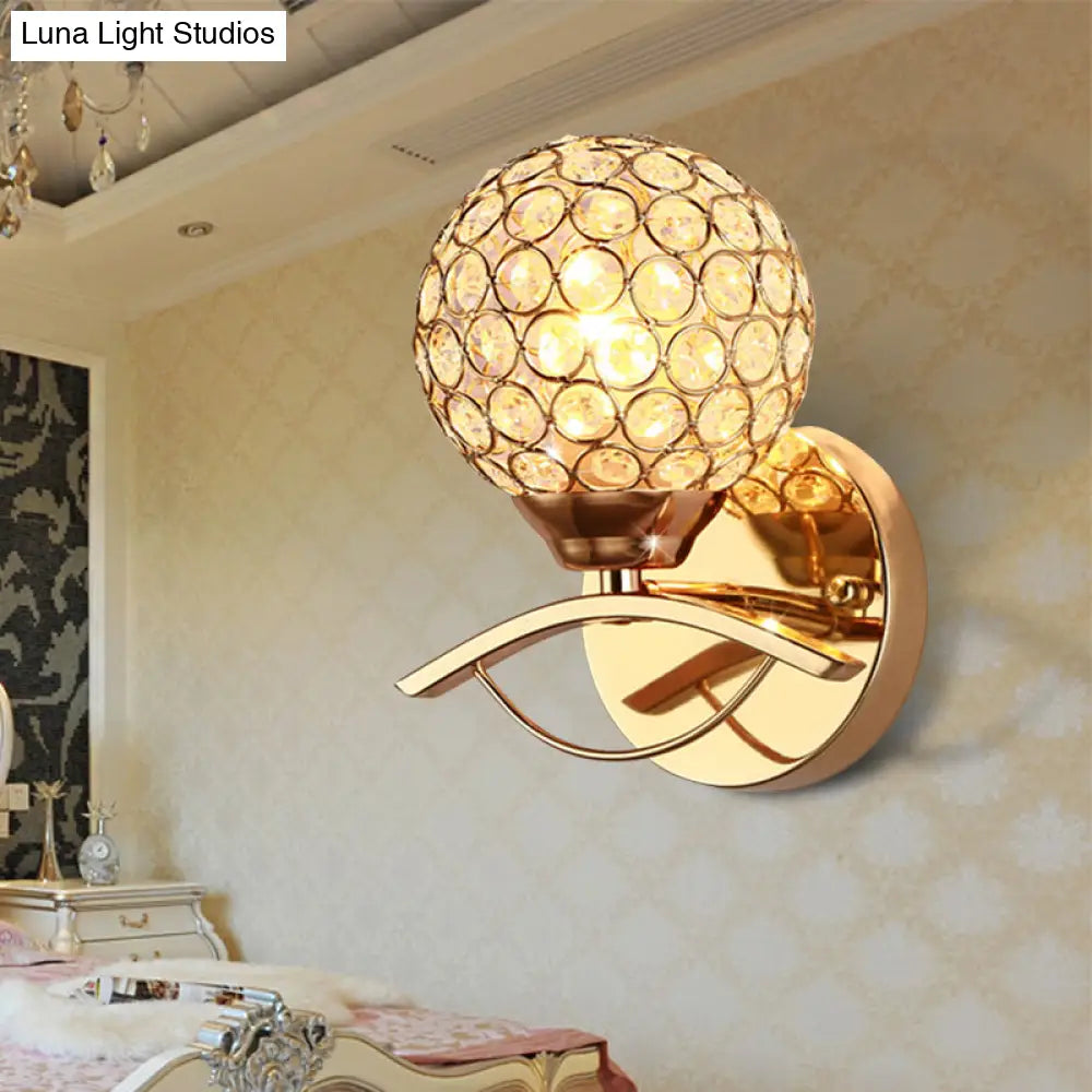 Vintage Style Metal Wall Sconce Light With Crystal Bead Deco - Chrome/Gold Finish