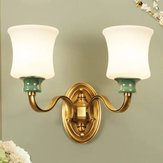 Vintage Style Metal Wall Sconce With Gold Finish Bell Design And Milky Glass Shade 2 /