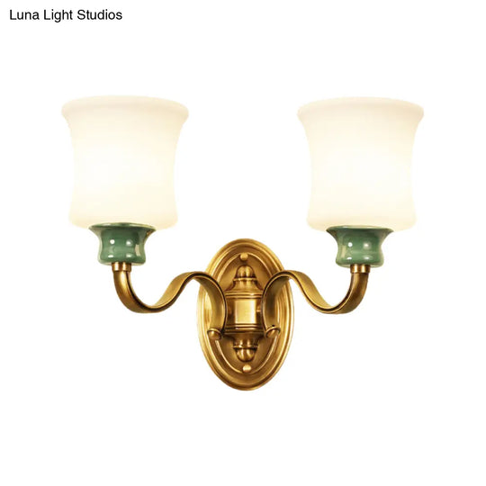 Vintage Style Metal Wall Sconce With Gold Finish Bell Design And Milky Glass Shade