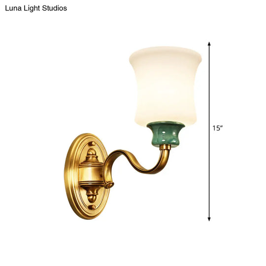 Vintage Style Metal Wall Sconce With Gold Finish Bell Design And Milky Glass Shade