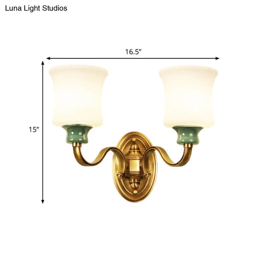 Vintage Style Metal Wall Sconce With Gold Finish Bell Design And Milky Glass Shade