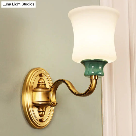 Vintage Style Metal Wall Sconce With Gold Finish Bell Design And Milky Glass Shade